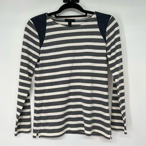 J. Crew Striped Suede Shoulder Tee T Shirt Long Sleeve